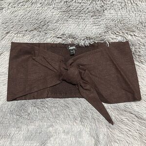 Express Linen Blend Tie Front Bandeau Top